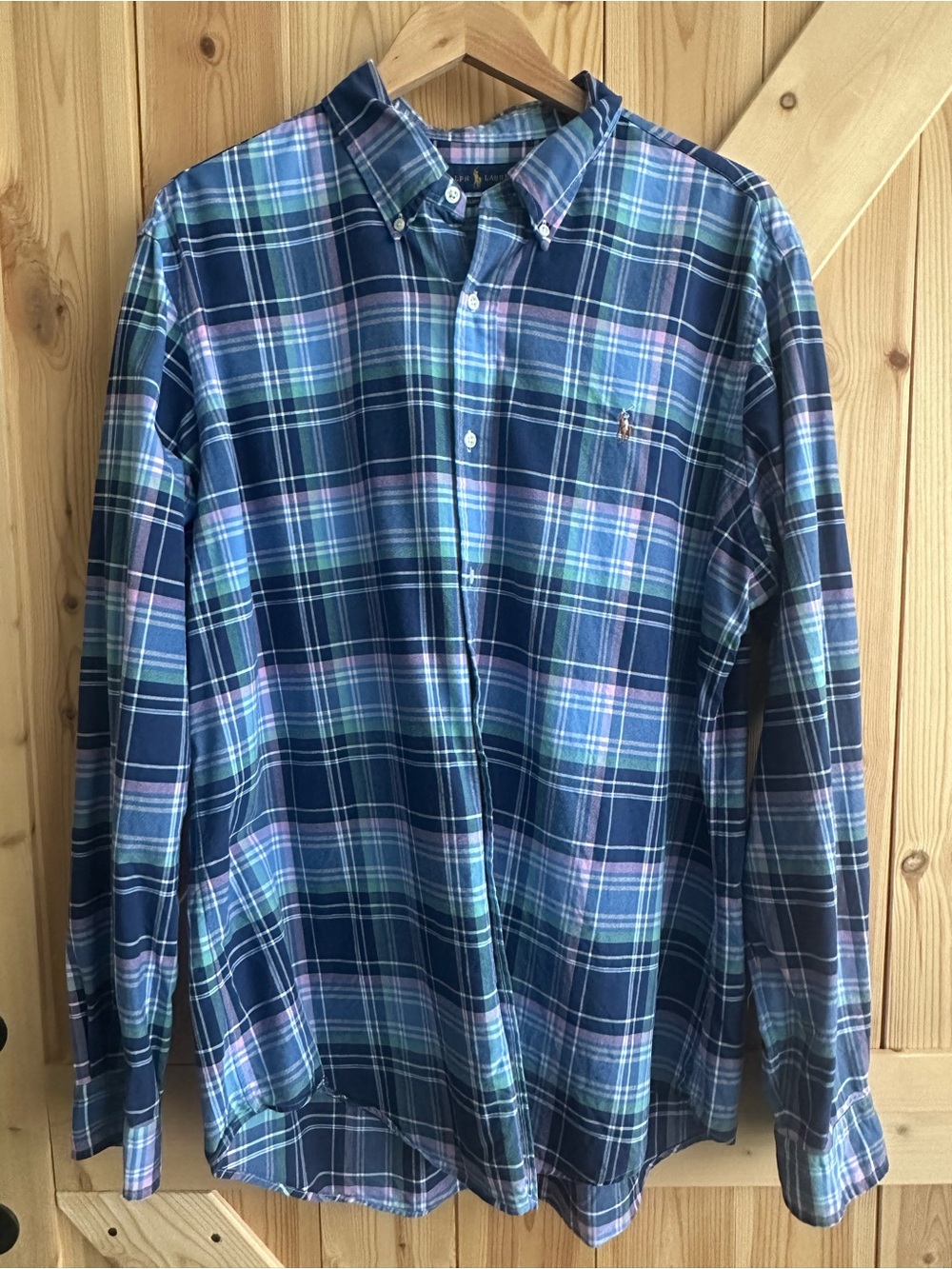 Ralph Lauren Classic Fit Plaid Button Down Shirt Blue Pink Green XL